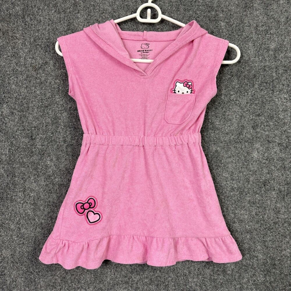 Hello Kitty Girls Swim Cover Dress Size 6 / 7 Pink Terry Hooded